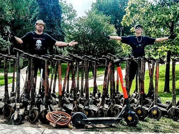 Magnet fishing find: A wall of electric scooters pulled from the river