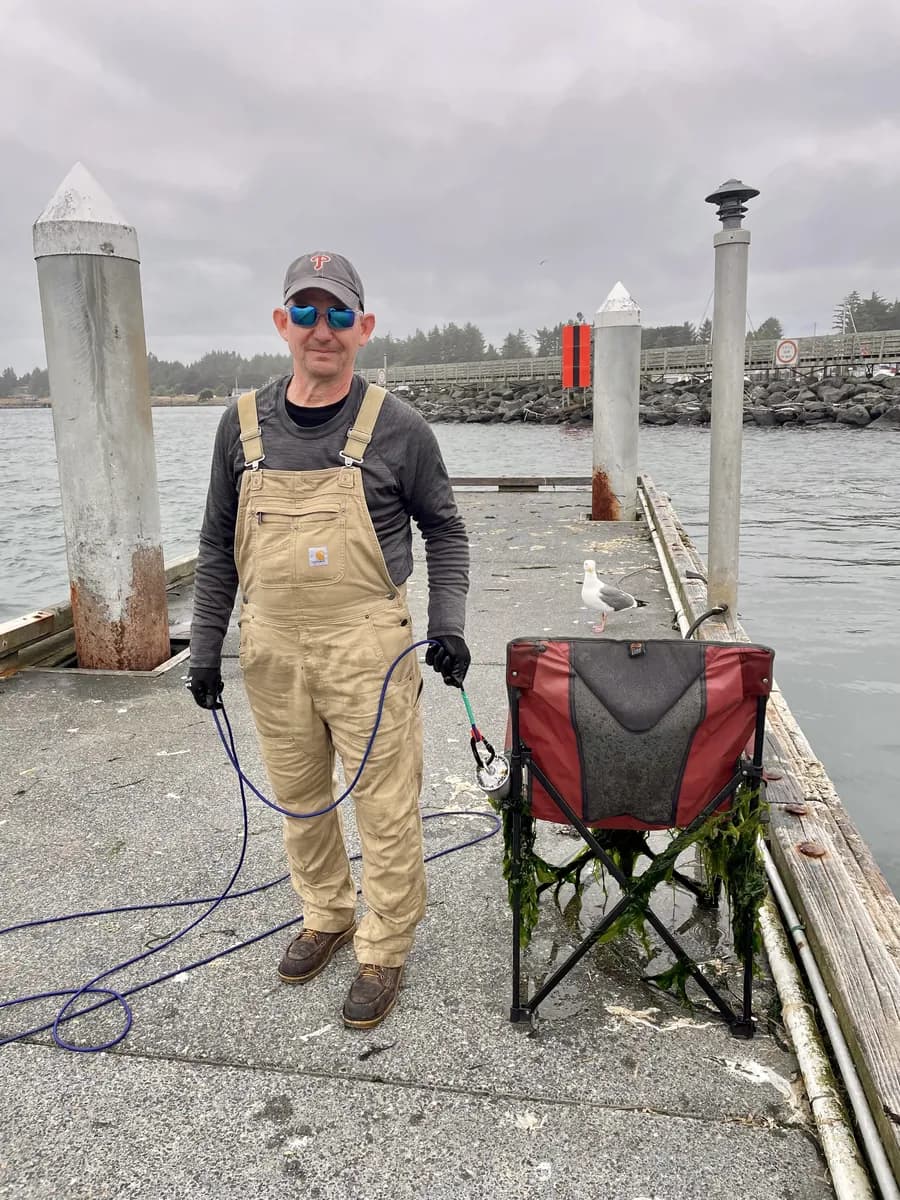Magnet fishing find: A folding chair pulled from the marina in Bandon, Oregon